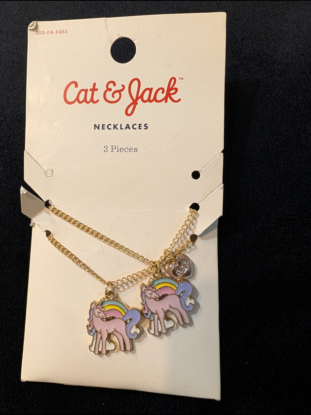 Cat & Jack Gold Tone Unicorn Heart Charm Pendant Cable Chain 2 Necklaces